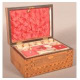 19th Century Marquetry Burlwood Sewing Box.