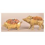 Antique Brass Boar and Pig-Form Pin Cushions.