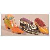 Three Antique Ladies Shoe-Form Pin Cushions.