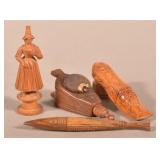 Four Folk Art Carved Wood Sewing Accessories.