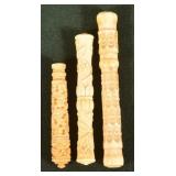 Three Chinese 19th C. Carved Bone Needle Cases.
