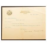 President Teddy Roosevelt Autographed Letter 1899.