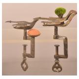 Two Victorian Brass Sewing Bird Pin Cushions.