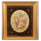 Silk Needlework & Watercolor Framed Pictorial.