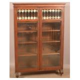 Arts & Crafts Bookcase w/ Slag/Leaded Glass Doors.