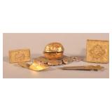 Five Antique Brass Sewing Tools/Accessories.