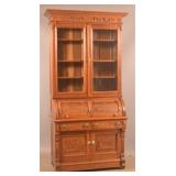 Victorian Burl Walnut Cylinder-Front Secretary.