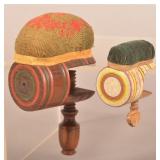 Two 19th Cent. Barrel-Form C-Clamp Pin Cushions.