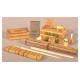 Four Antique Straw-Work Sewing-Related Containers.