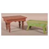 Two Antique Painted Wood Miniature Foot Stools.