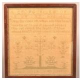 19th Century Rowed-Type Needlework Sampler.
