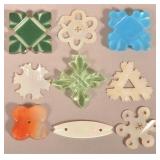 9 Antique Glass & Mother of Pearl Thread Winders.