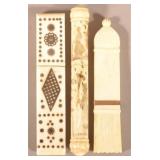 Three Various Antique Bone Needle Cases.