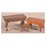 Graduated Set of 3 Mahogany Miniature Foot Stools.