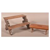 Antique Mahogany Display and Folding Stool.