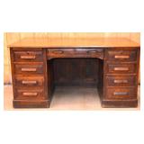 American Quarter-Sawn Oak Double Pedestal Desk.