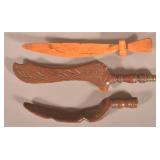 Three Antique Carved Wood Knitting Needle Holders.