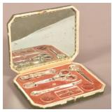 English 19th Century Painted Travel Sewing Kit.