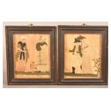 Pair of Pictorial Silk Needlework & Watercolors.