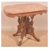 American Victorian Walnut Marble-Top Parlor Stand.