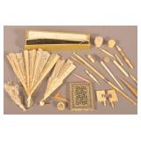 Lot of Antique Bone Fans and Sewing Tools.