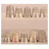 Ten Various Antique/Vintage Sterling Thimbles.
