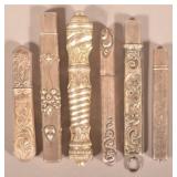 Six Antique Sterling Silver Sewing Needle Cases.