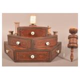 Antique Folk Art Sewing Box and Clamp Pin Cushion.