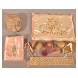 Lot of Antique Sewing Roll-ups and Pin Cushions.