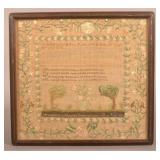 19th Century Rowed-Type Needlework Sampler.