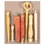Lot of Antique Carved Bone Sewing Tools.