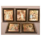 Set of 5 English 19th C. Pictorial Needleworks.