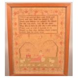 19th C. Pictorial & Verse Needlework Sampler.