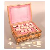 Regency Penwork Sarcophagus Sewing Box.