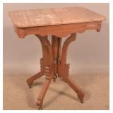 American Victorian Walnut Marble-Top Parlor Stand.
