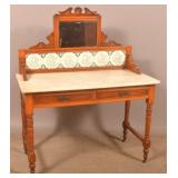 Victorian Mixed-Wood Marble-Top Server.