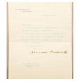 President Teddy Roosevelt Autographed Letter.