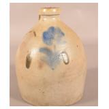 Squat Freehand-Decorated Antique Stoneware Jug.