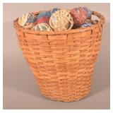 Antiq. Splint Field Basket Filled w/ Fabric Balls.