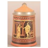 German Mettlach Grecian Man Being Served Stein.