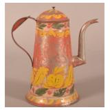 PA 19th Century Red Toleware Coffee Pot.