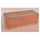 19th C. Red-Painted Softwood Lock Box.