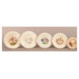 Five Staffordshire Transfer Alphabet Plates.