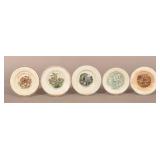 Five Staffordshire Transfer Alphabet Plates.