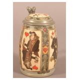 German Mettlach Playing Cards Ceramic Stein.