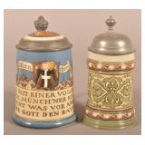 Two 1/2-Liter German Mettlach Ceramic Steins.