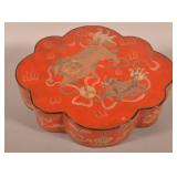 Antique Asian Red Lacquered Foo Dog Box.