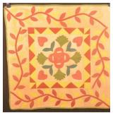 Antique PA Floral & Heart Applique Crib Quilt.