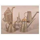 Five Antique Tinware Oil Cans and Lamp Fillers.