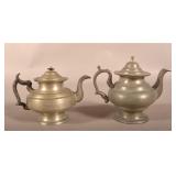 Two Mid-19th Century Antique Pewter Teapots.